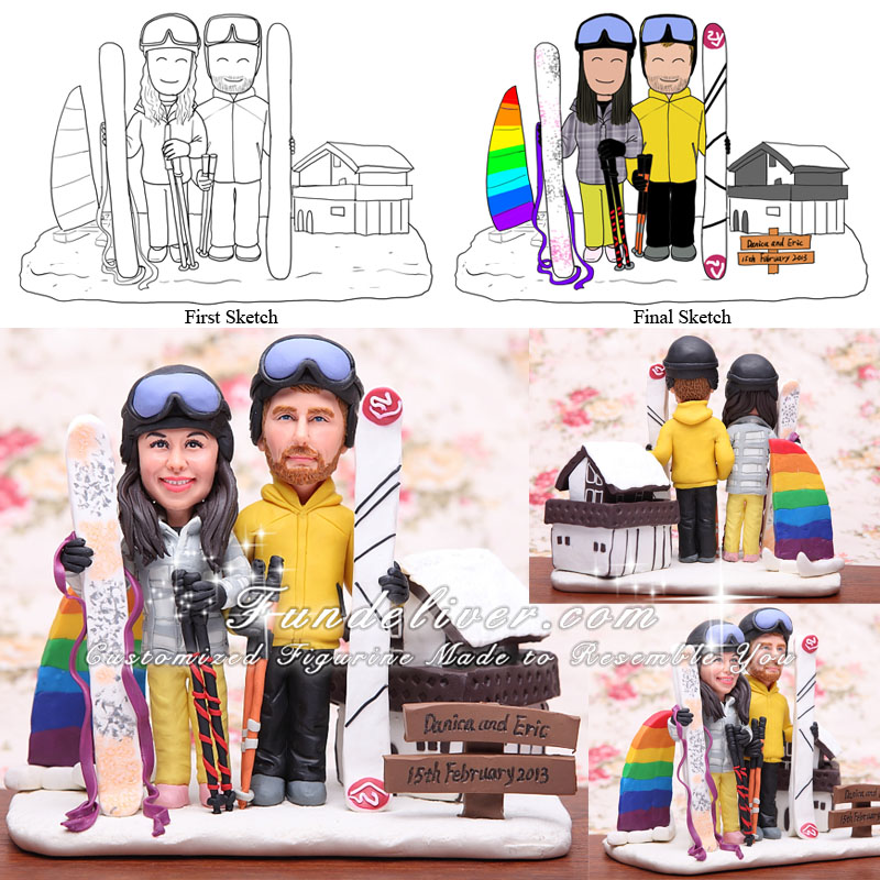 Skiing Sailing and Rhythmic Gymnastics Wedding Cake Toppers